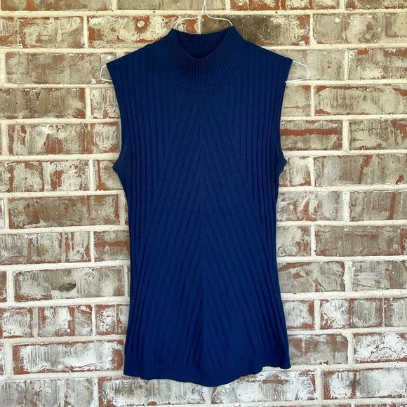 Lane Bryant Navy Ribbed Sleeveless Mock Sweater - Picture 1 of 8